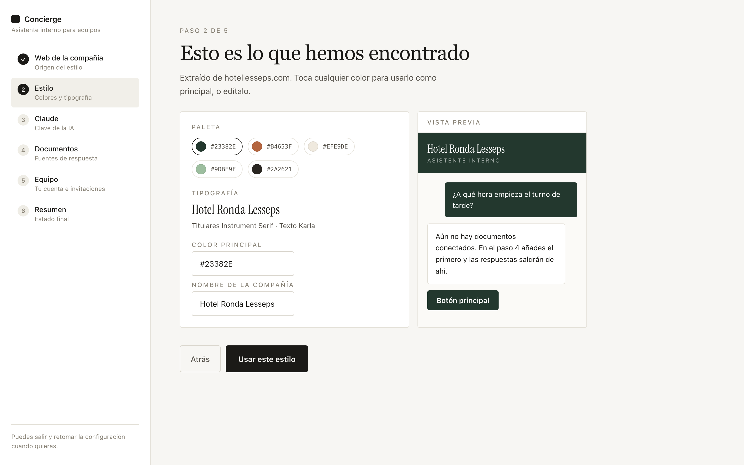 Paso de estilo: paleta extraída de la web